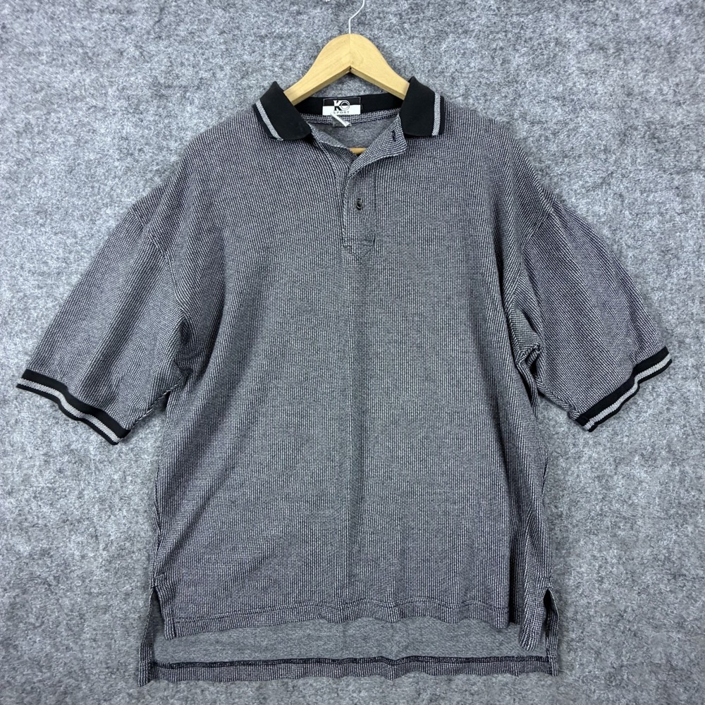 Vintage KC Sport Polo Shirt Mens Large Gray Combed Cotton Textured Sports Golf